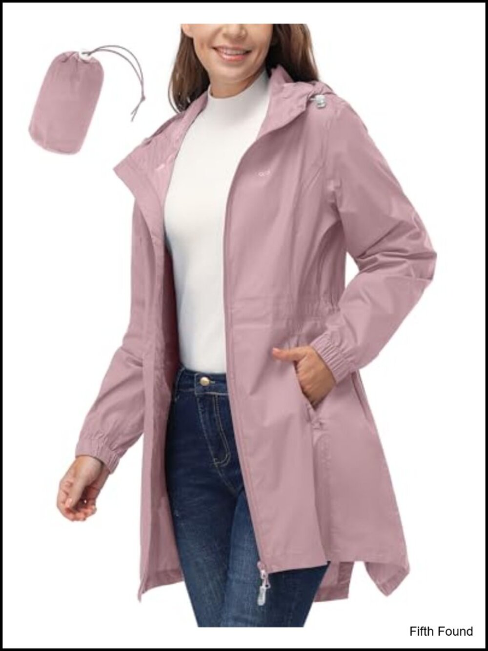 Waterproof Breathable Long Rain Jacket Packable Hooded